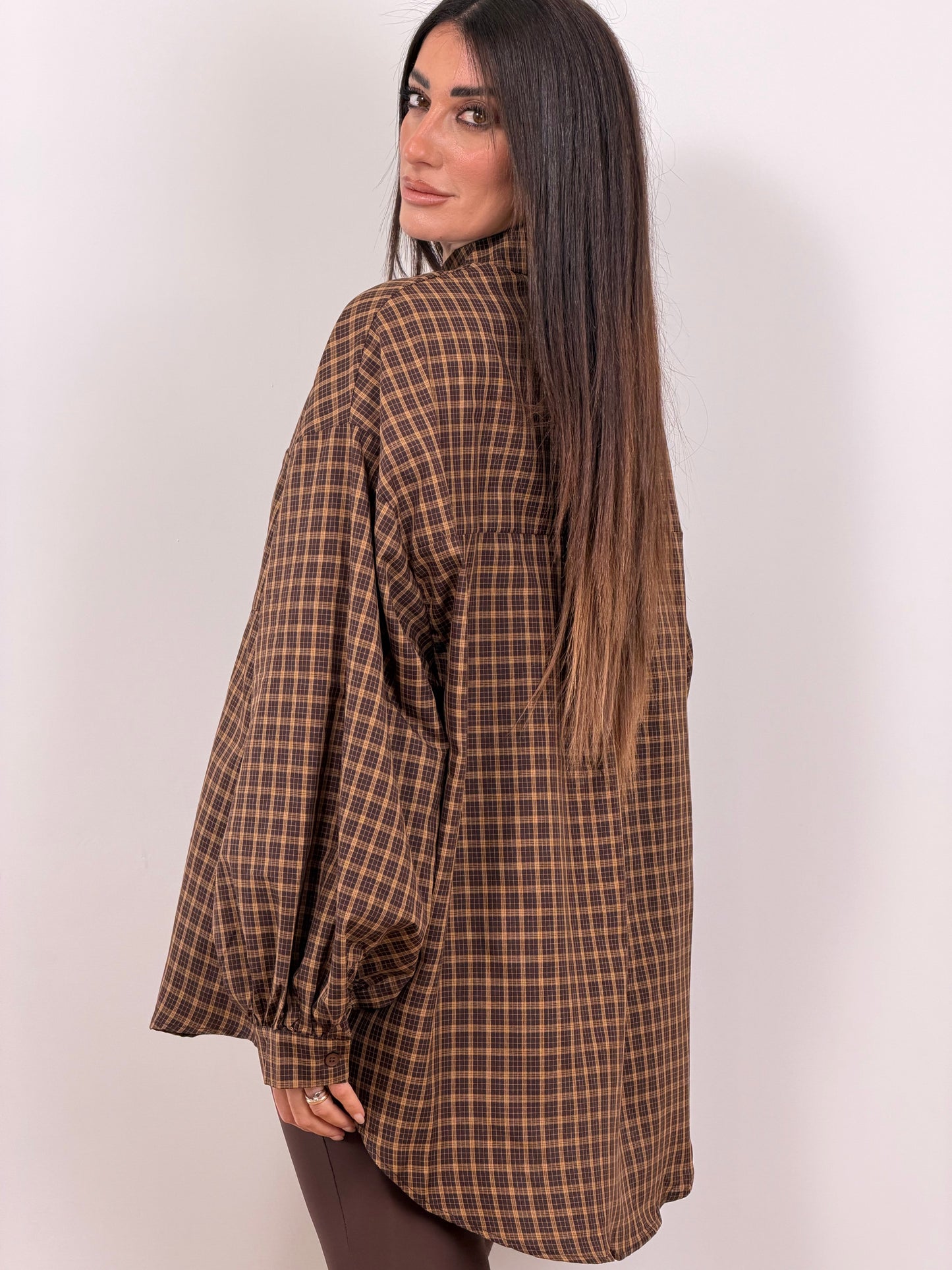 Camicia marrone righe over W46191