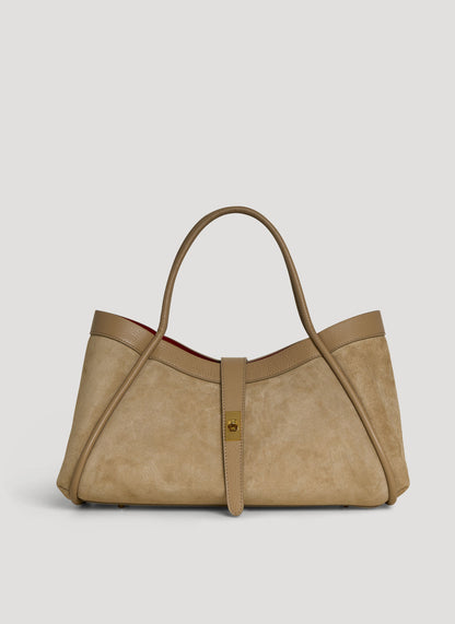 Borsa Mayfair in Camoscio e Pelle Togo Taupe chiaro