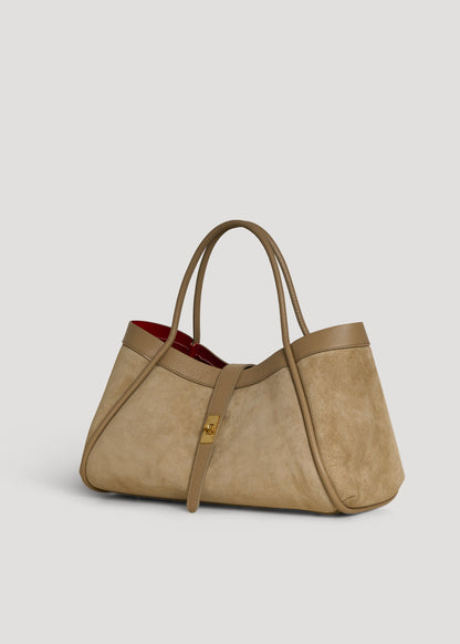 Borsa Mayfair in Camoscio e Pelle Togo Taupe chiaro