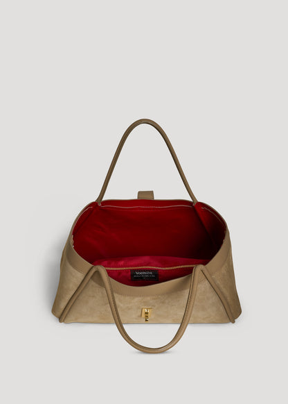 Borsa Mayfair in Camoscio e Pelle Togo Taupe chiaro
