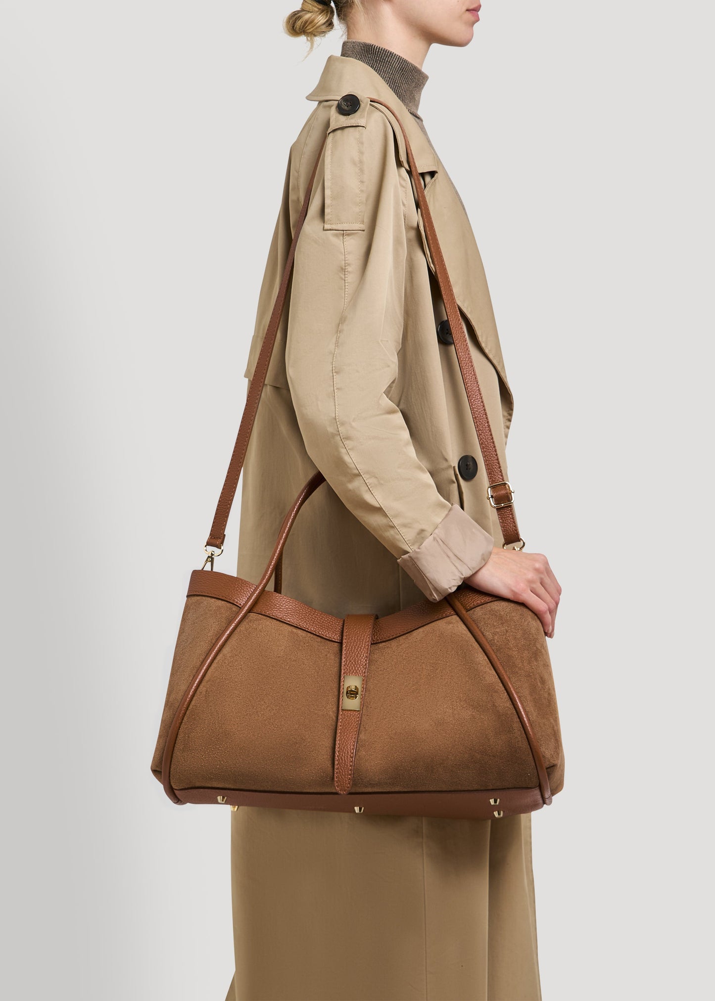 Borsa Mayfair in Camoscio e Pelle Togo Cuoio