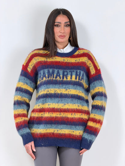 Maxi Pull righe color blu/giallo M009