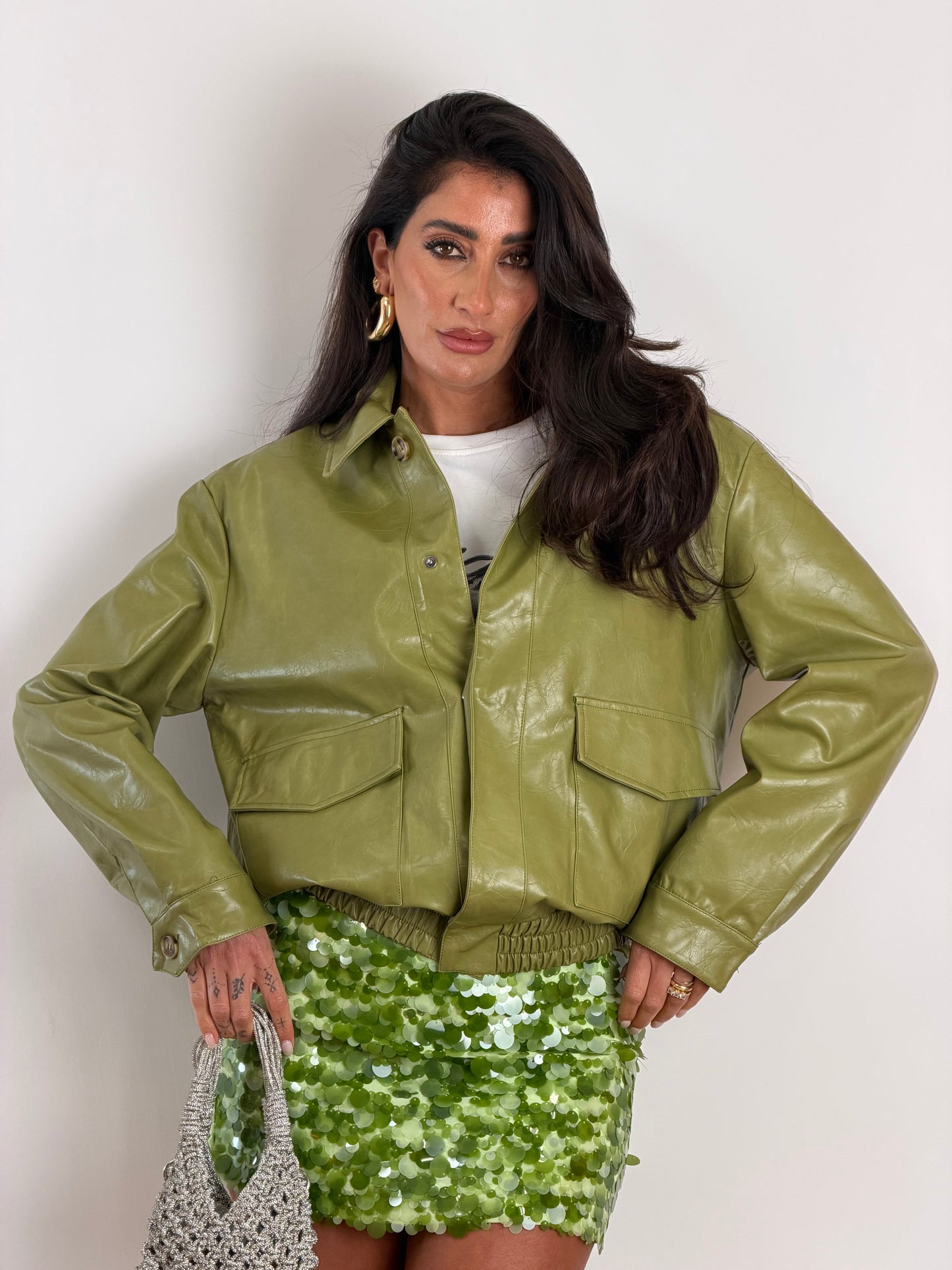 Giubbotto ecopelle verde 3505