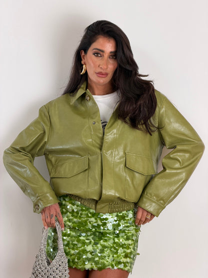 Giubbotto ecopelle verde 3505