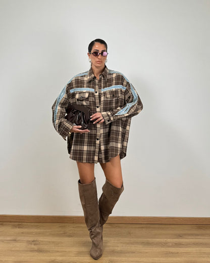 Maxi camicia abito quadri brown 36387.
