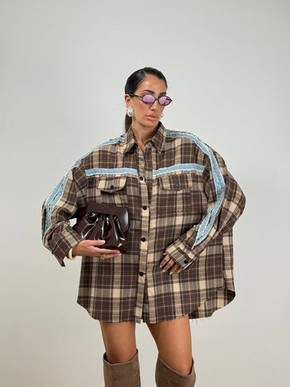 Maxi camicia abito quadri brown 36387.