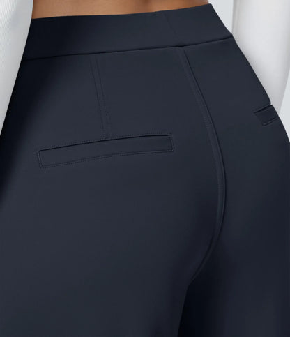 Pantalones de trabajo de cintura alta con bolsillos y pernera recta