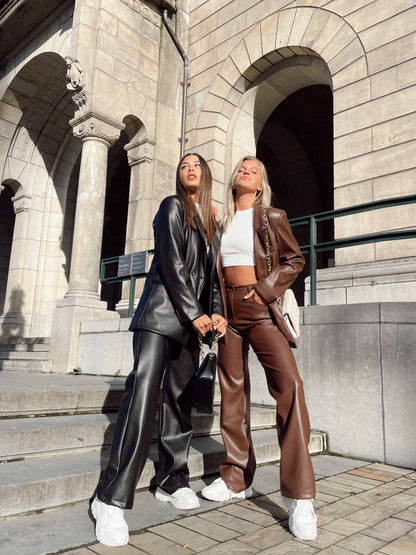 LEATHER STRAIGHT LEG PANTS BRUIN