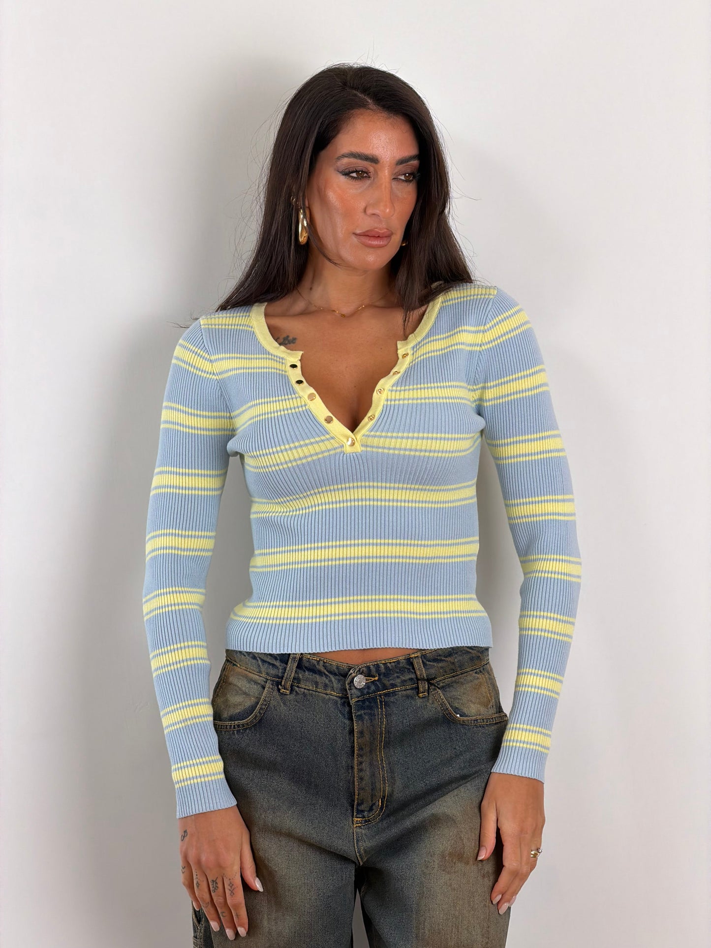 Maglia costine azzurra/gialla 6868