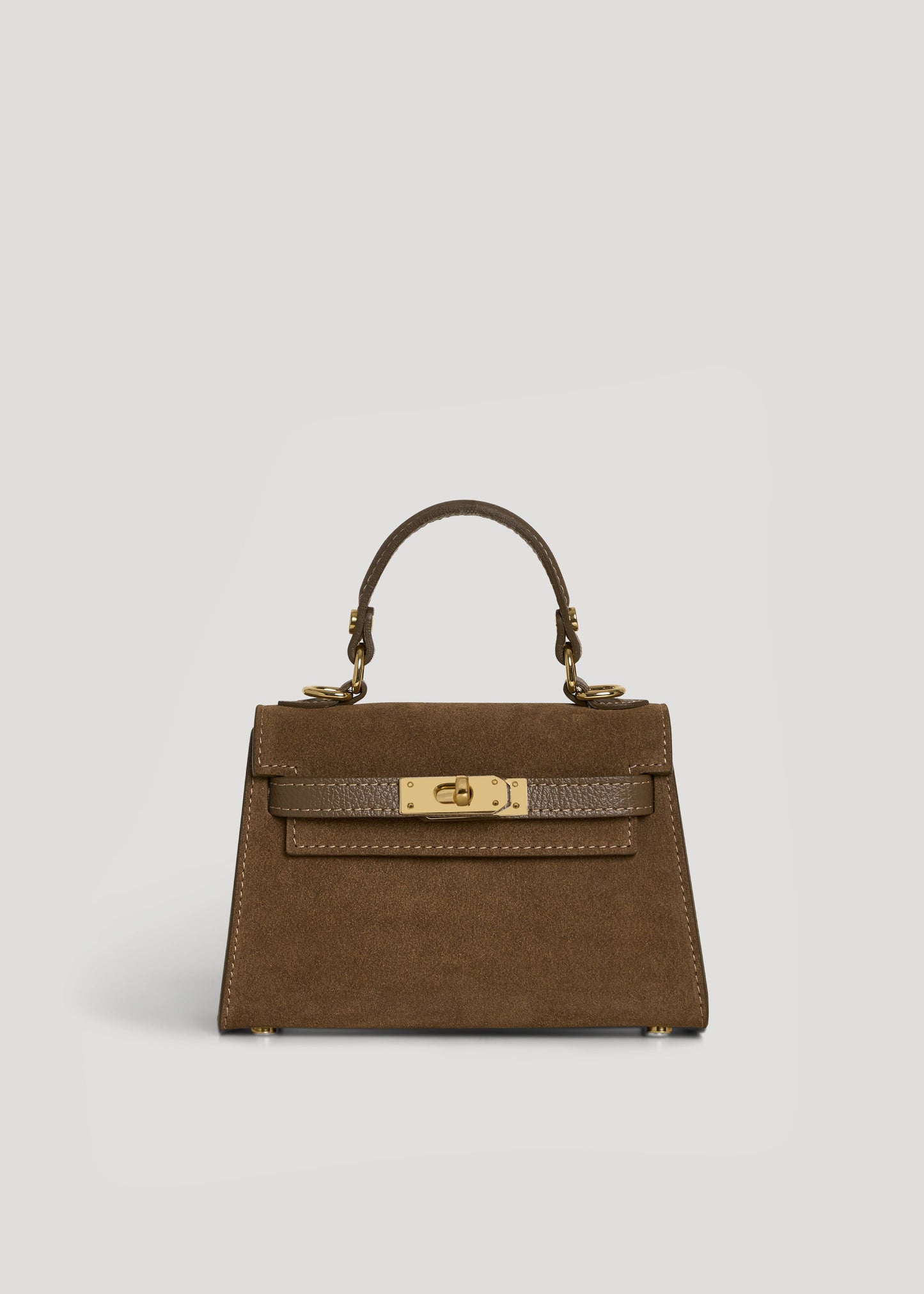 Borsa Victoria in Camoscio e Pelle Taupe scuro