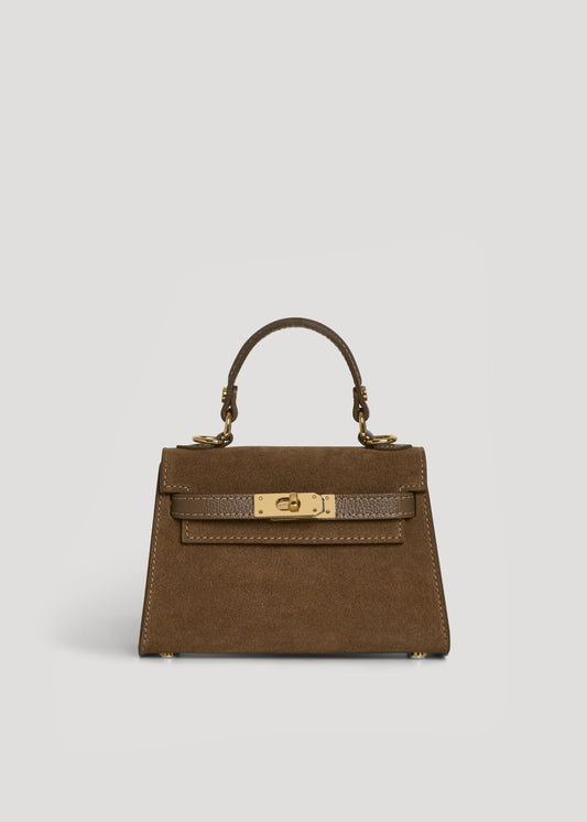 Borsa Victoria in Camoscio e Pelle Taupe scuro