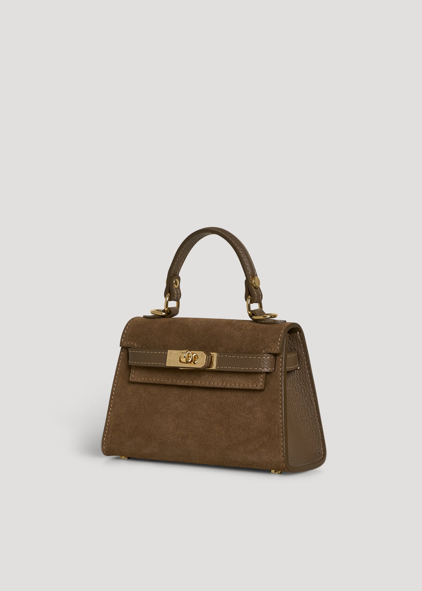 Borsa Victoria in Camoscio e Pelle Taupe scuro