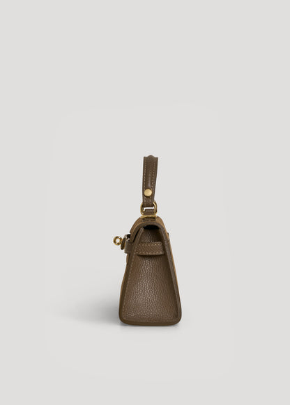 Borsa Victoria in Camoscio e Pelle Taupe scuro