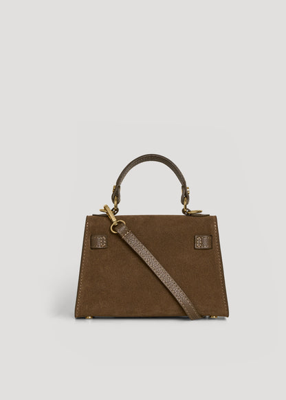 Borsa Victoria in Camoscio e Pelle Taupe scuro
