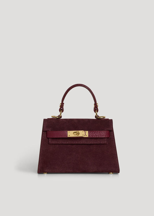 Borsa Victoria in Camoscio e Pelle Borgogna