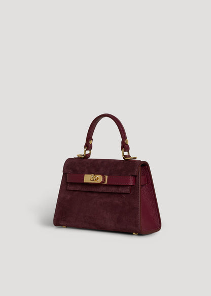 Borsa Victoria in Camoscio e Pelle Borgogna