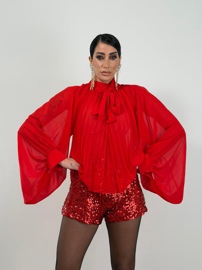 Blusa rossa plissettata H12313