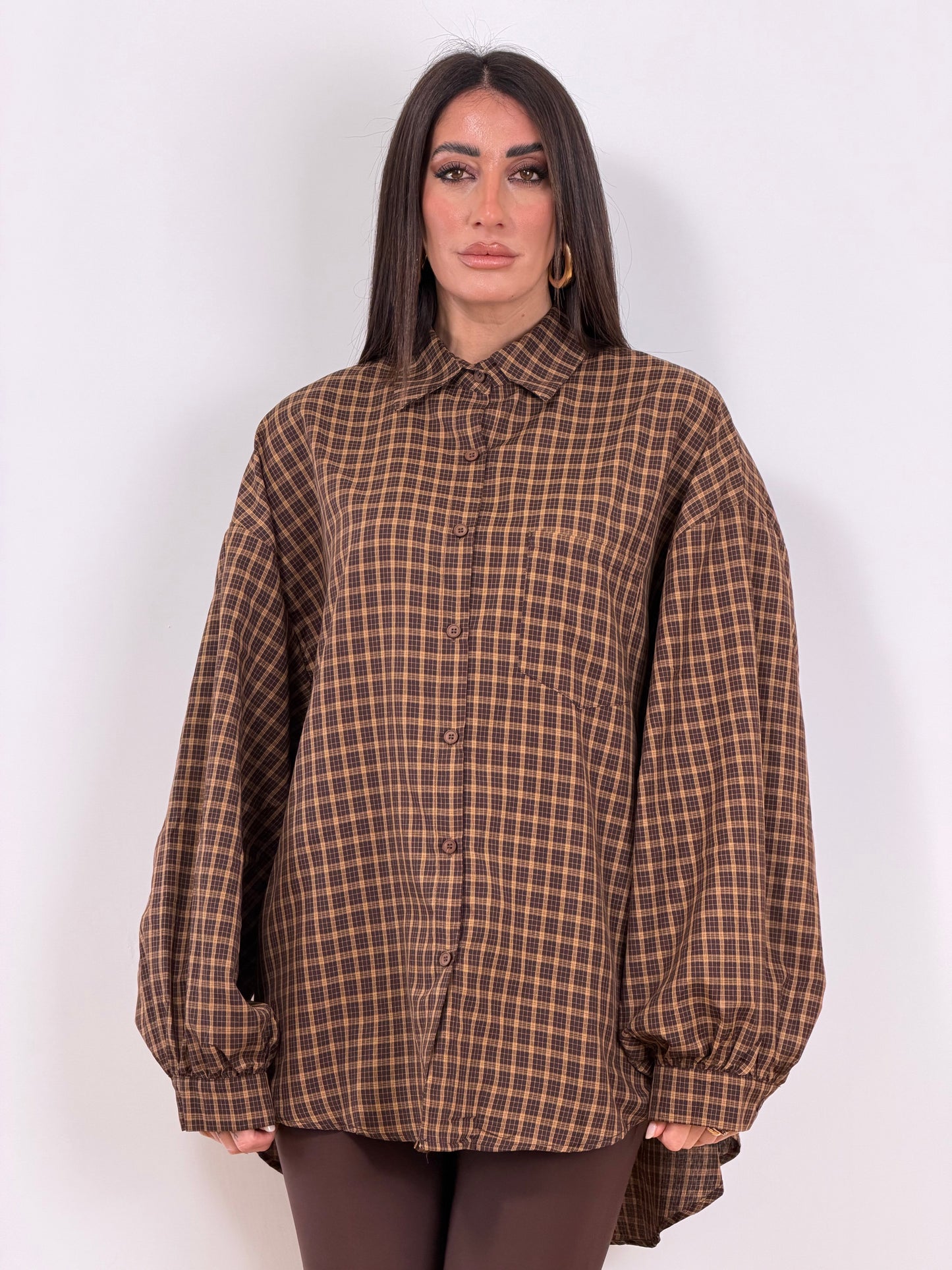 Camicia marrone righe over W46191