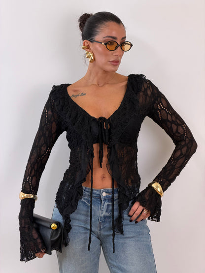 Camicia pizzo nera H13370