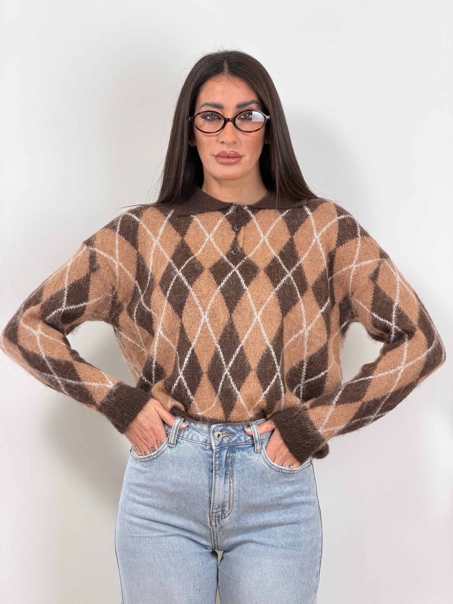 Pull POLO rombi marrone/beige 21267