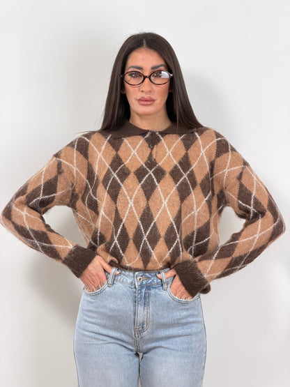 Pull POLO rombi marrone/beige 21267