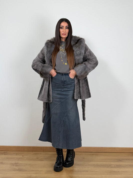 Gonna grigia denim lunga 8875