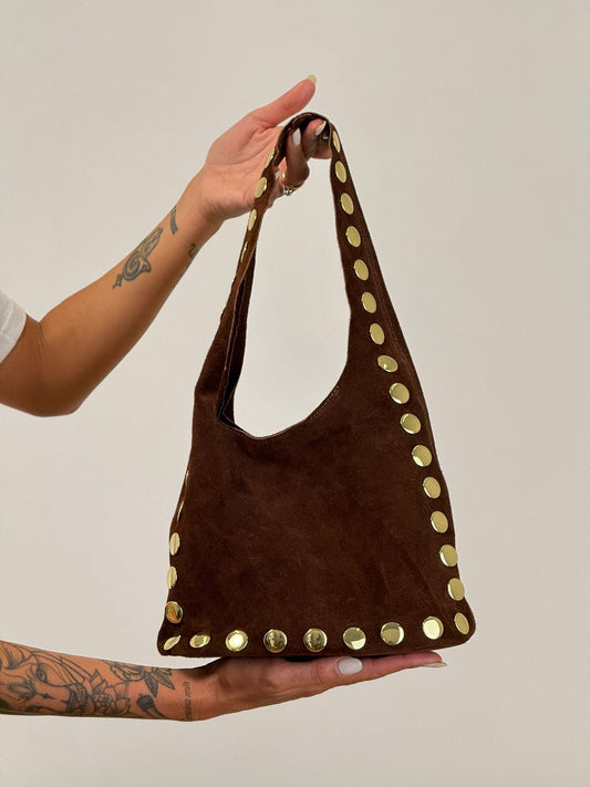 Borsa PELLE SCAMOSCIATA BORCHIE MARRONE