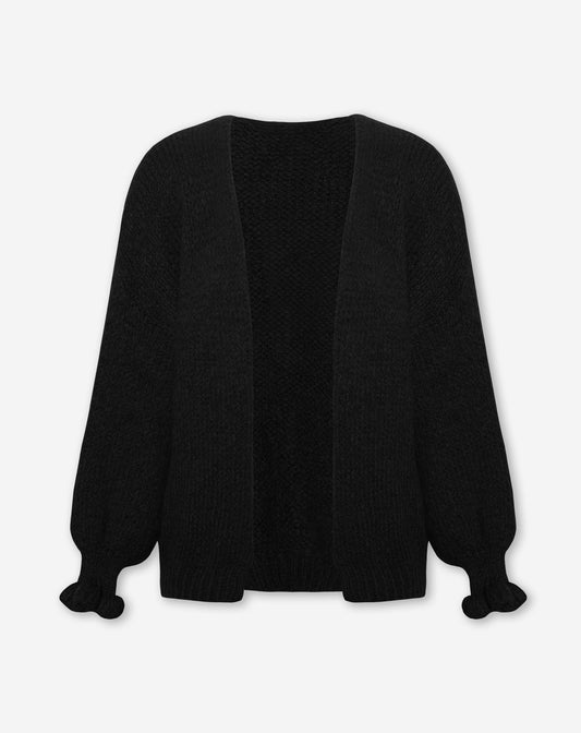 RUFFLE SLEEVE CARDIGAN ZWART