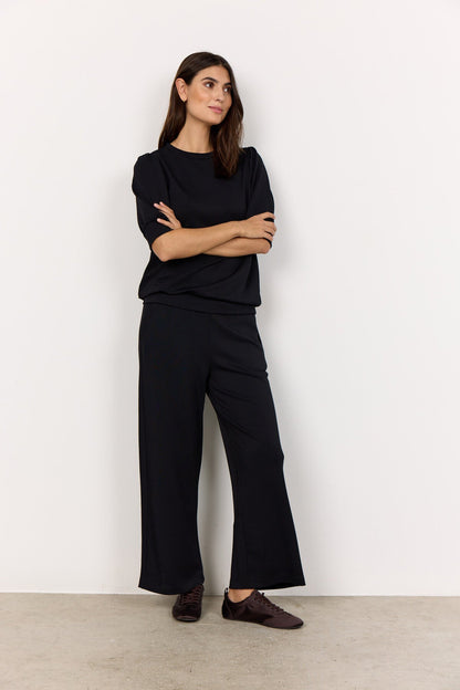 Elena™ – Blusa de Felpa con Mangas Cortas Negra