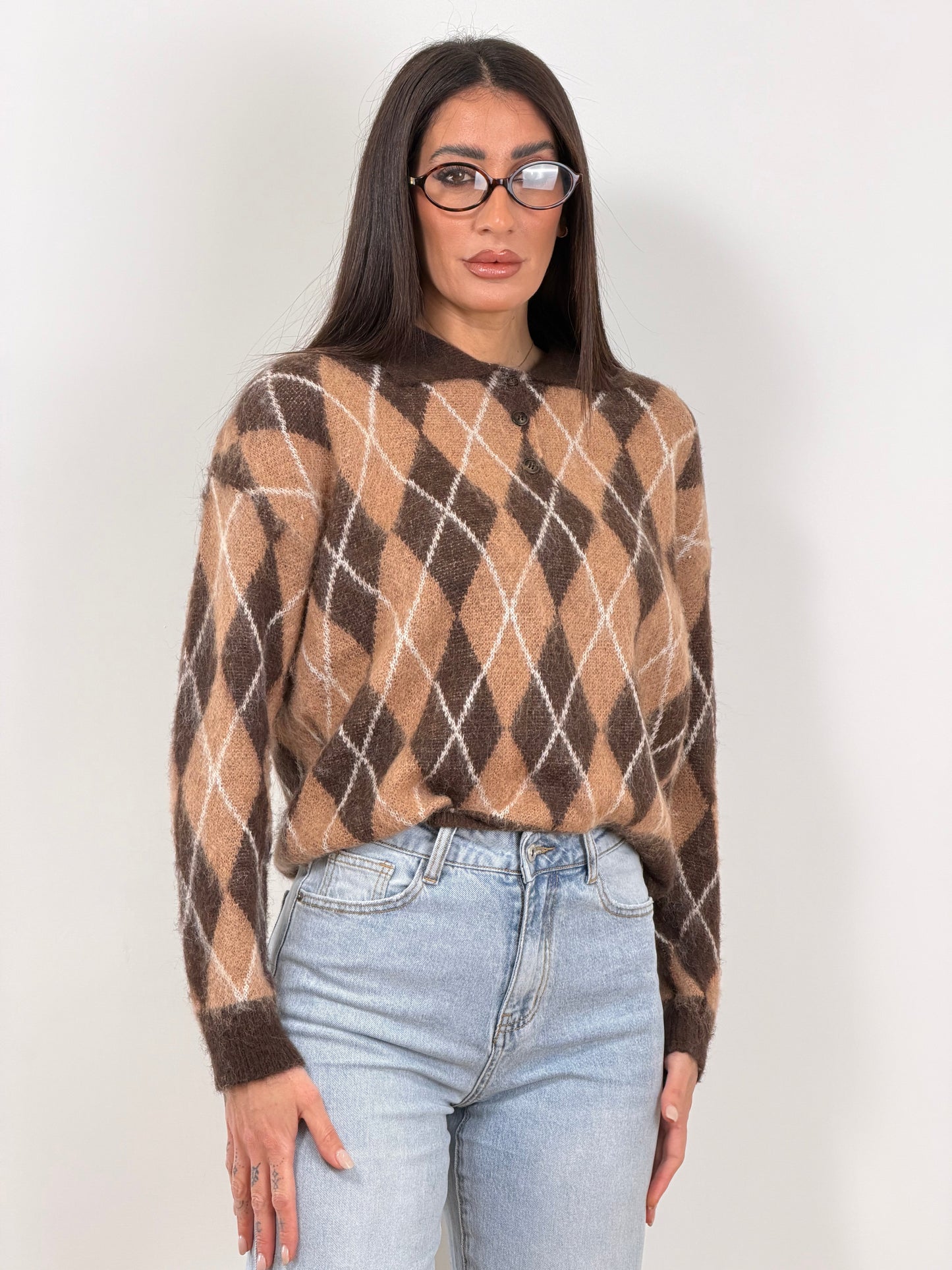 Pull POLO rombi marrone/beige 21267