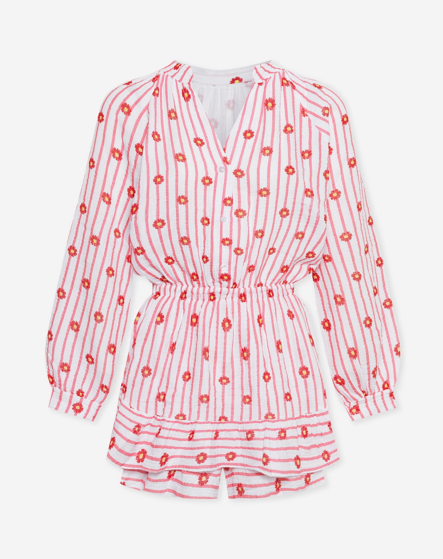 FLOWER STRIPE MOUSSELINE PLAYSUIT ROZE