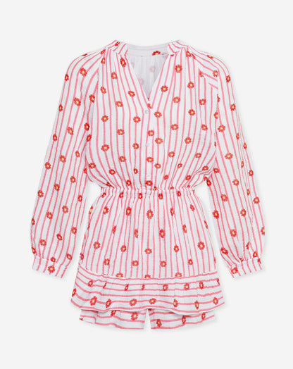 FLOWER STRIPE MOUSSELINE PLAYSUIT ROZE