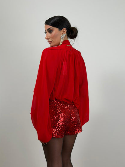 Blusa rossa plissettata H12313