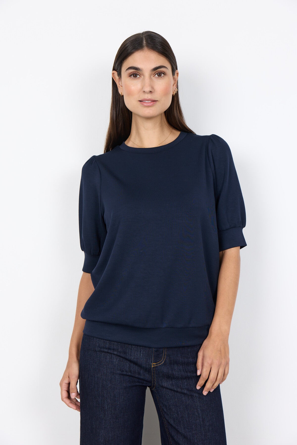 Elena™ – Blusa de Felpa con Mangas Cortas Azul Marino