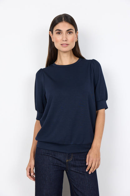 Elena™ – Blusa de Felpa con Mangas Cortas Azul Marino