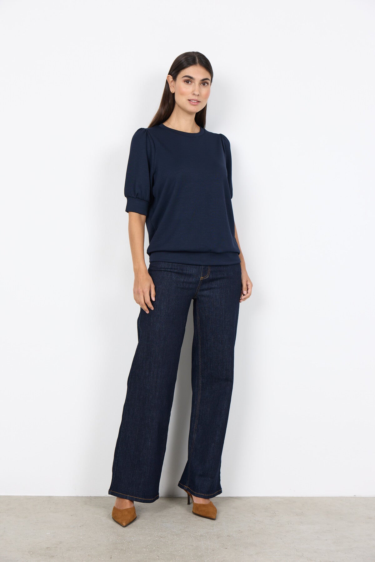 Elena™ – Blusa de Felpa con Mangas Cortas Azul Marino