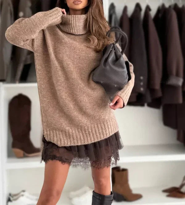 CONJUNTO DE 2 PIEZAS JERSEY CON CUELLO ALTO Y VESTIDO