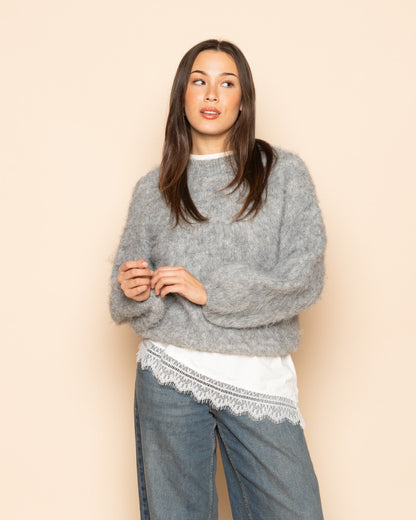 BRUSHED MOHAIR KNIT GRIJS