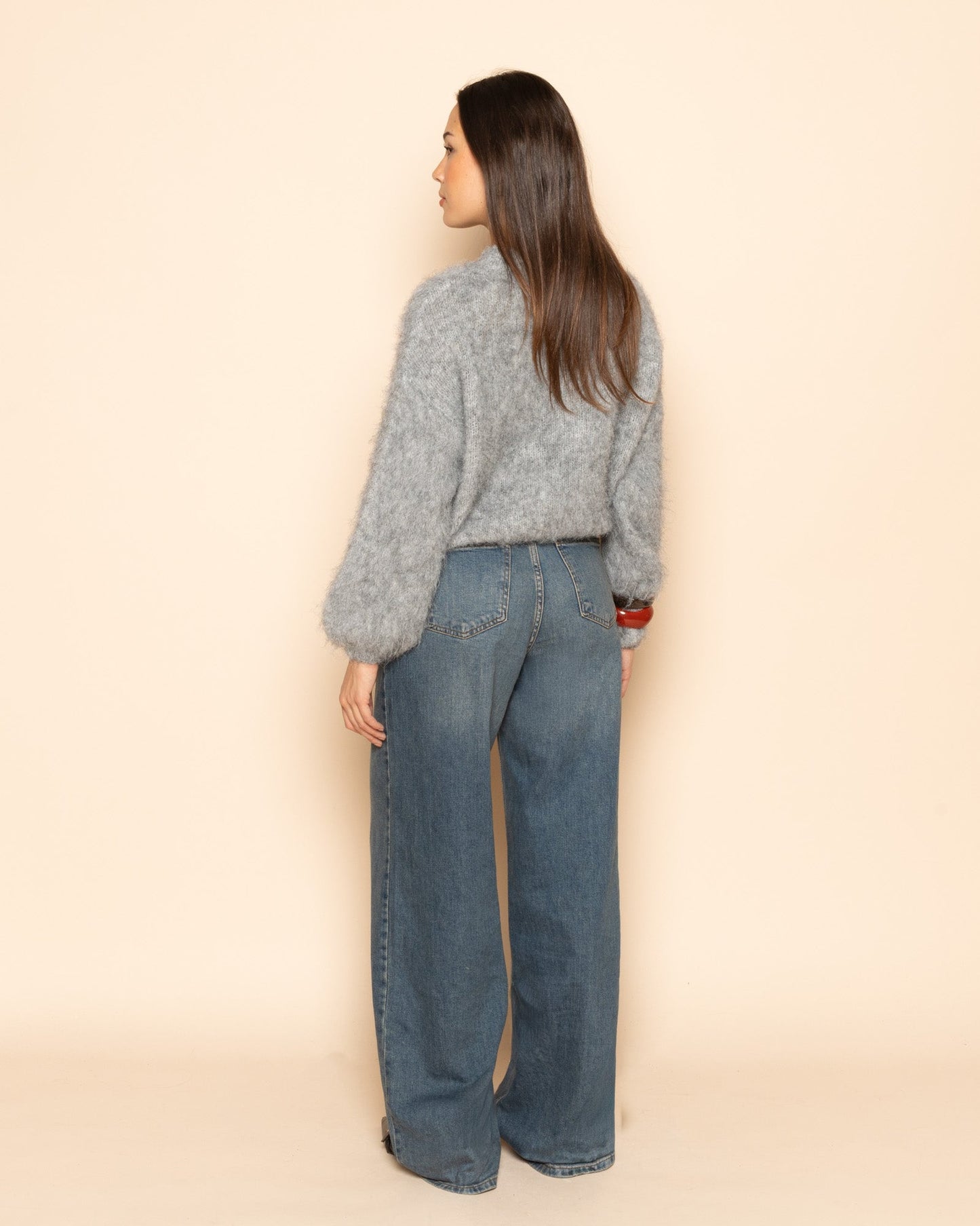 BRUSHED MOHAIR KNIT GRIJS