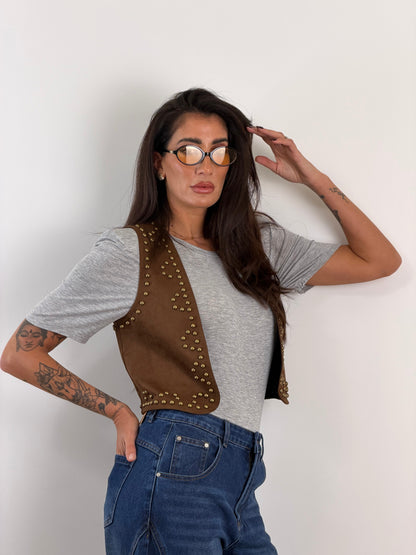 Gilet brown borchie 8388