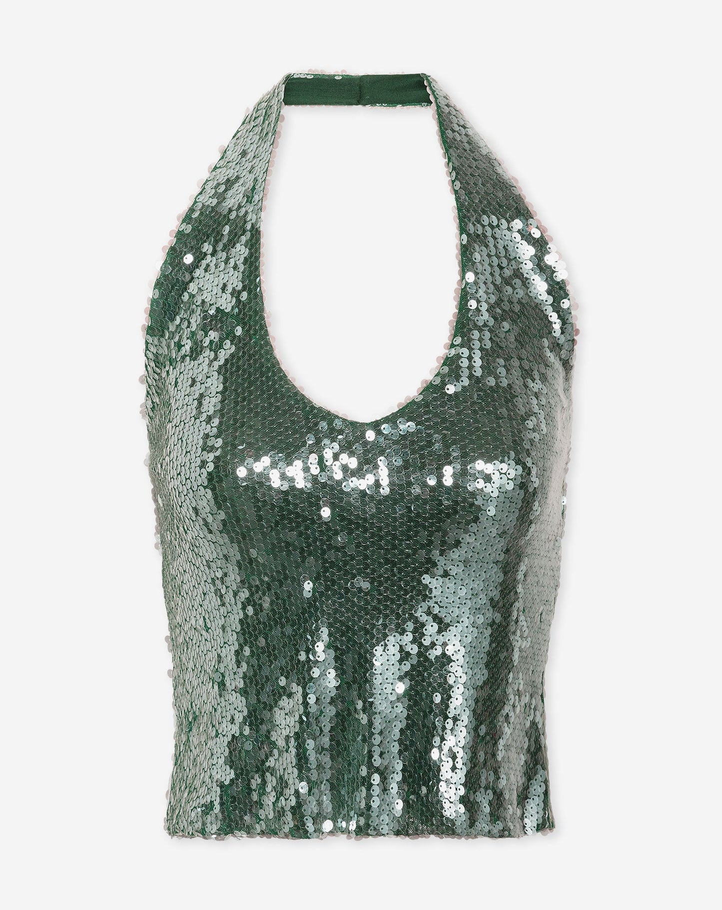 TRANSPARENT SEQUINS HALTER TOP GROEN