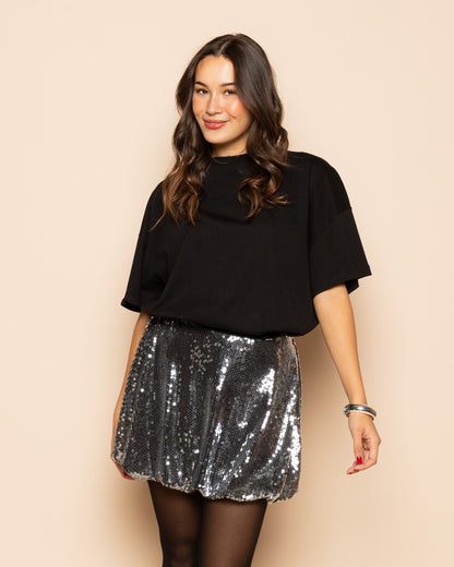 TRANSPARENT SEQUINS BUBBLE HEM SKIRT ZWART