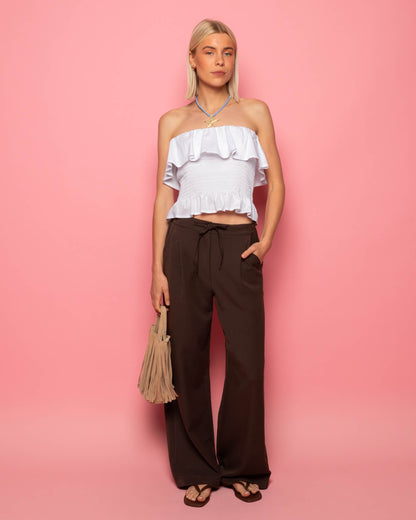 IRIS ELASTIC STRAIGHT LEG PANTALON DONKERBRUIN