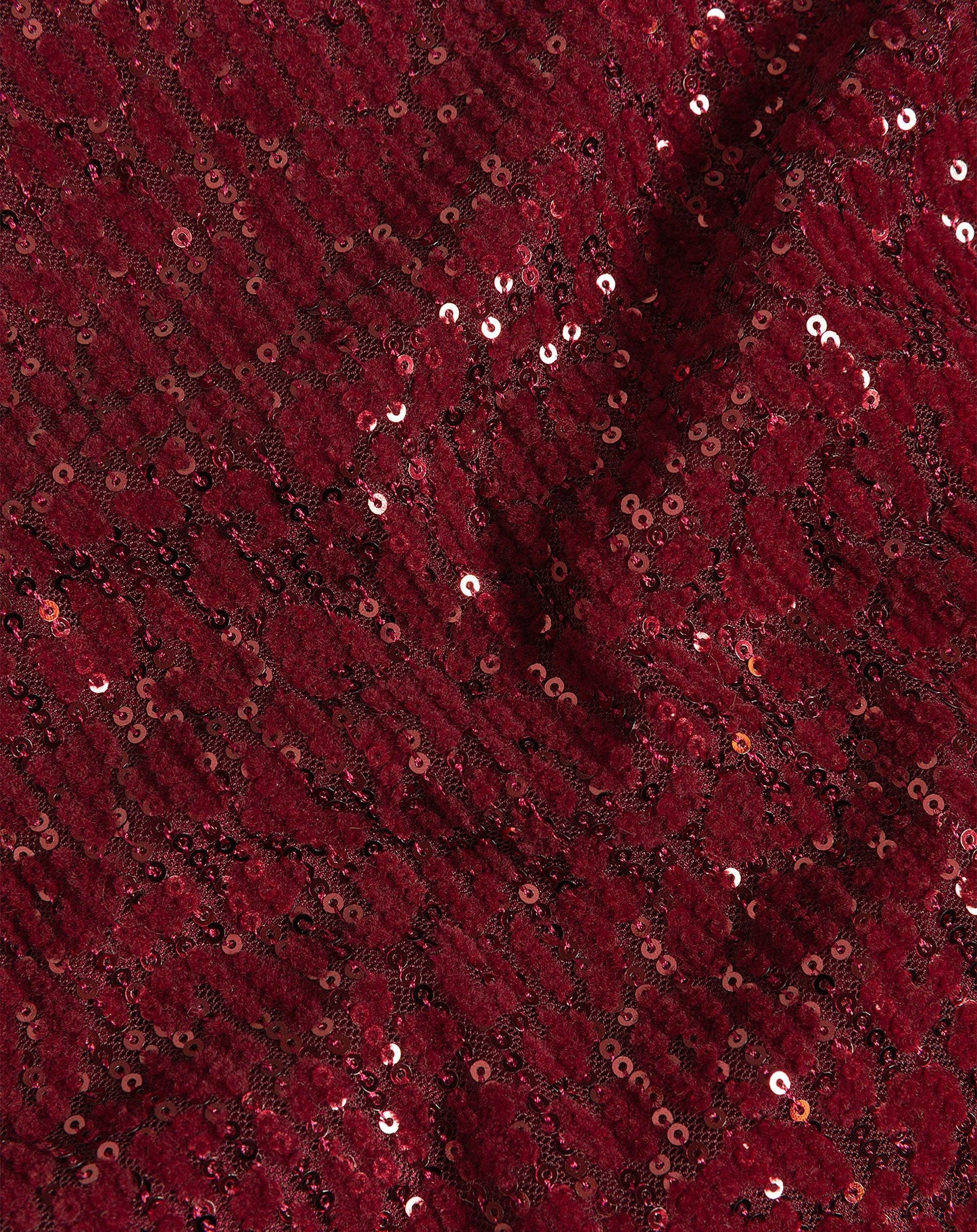 VELVET FLOCK SEQUINS DRESS BURGUNDY