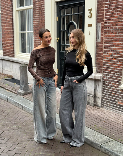 GLITTER ONE SHOULDER TOP ZWART