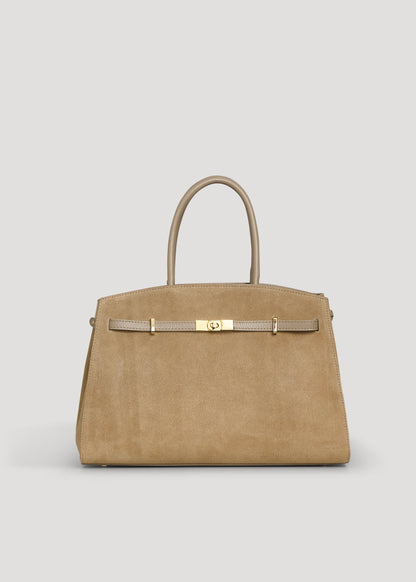 Borsa Driade in Camoscio e Pelle Taupe Chiaro