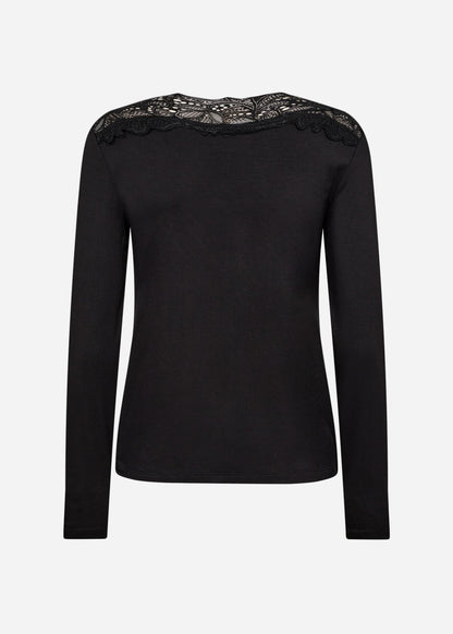 Alba™ – Camiseta de Encaje con Escote en V Negra