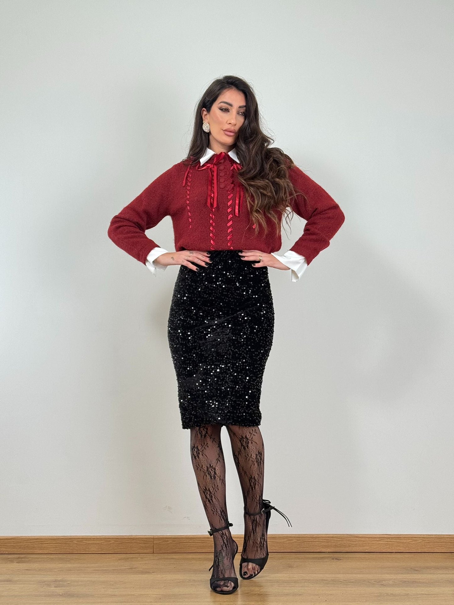 Gonna lounguette nera paillettes 26411