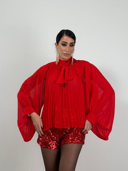Blusa rossa plissettata H12313