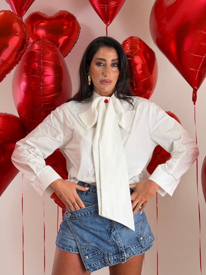 Camicia bianca  fiocco W48758